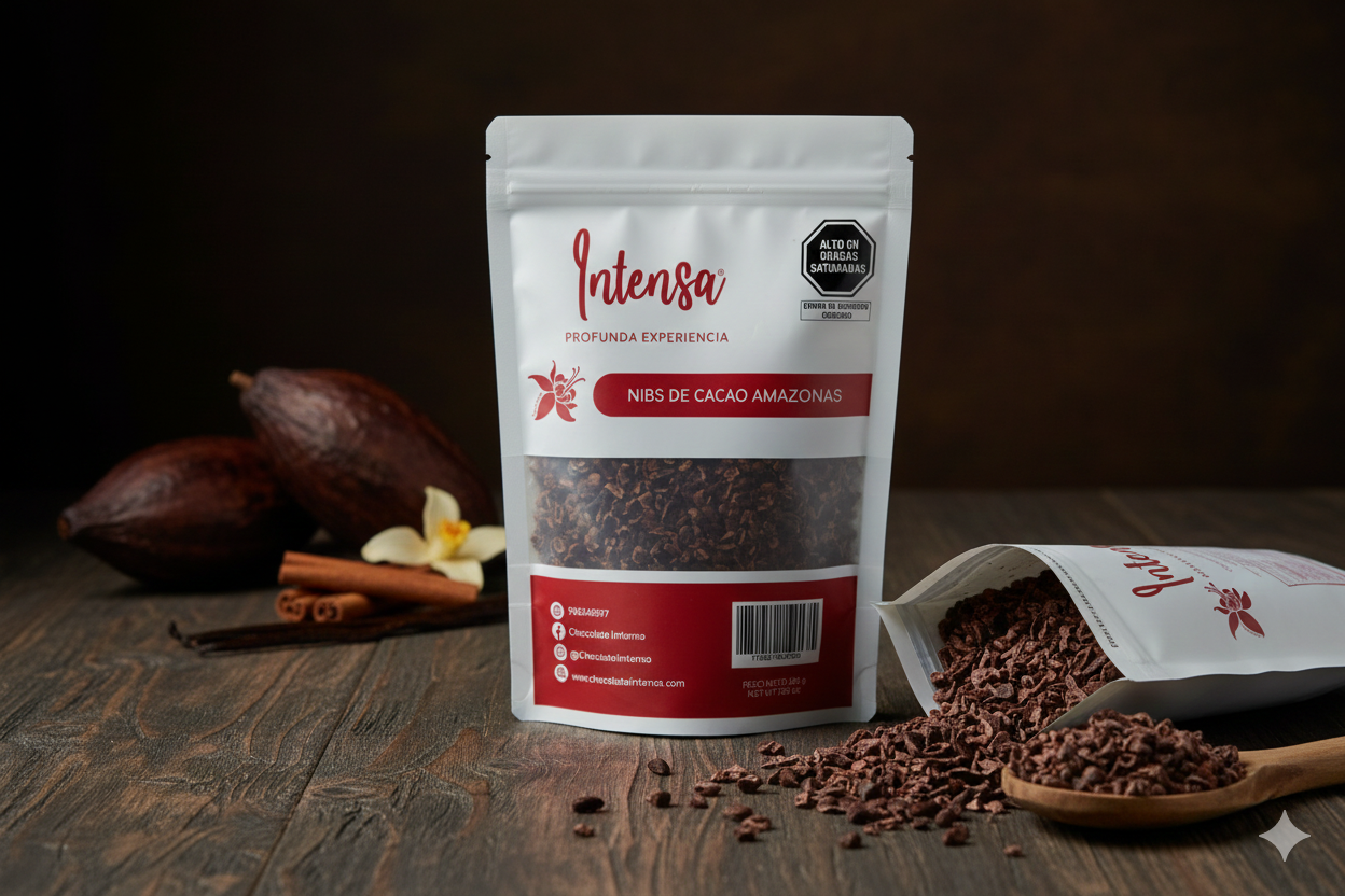 Nibs de cacao Intensa Nibs de cacao Intensa origine Pérou, snack sain et intense